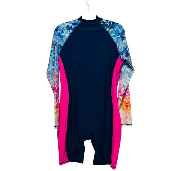 Women's Boyleg One Piece Rash Guard with Built in Bra UPF50+ Zip Long Sleeve NWT - Picture 7 of 8